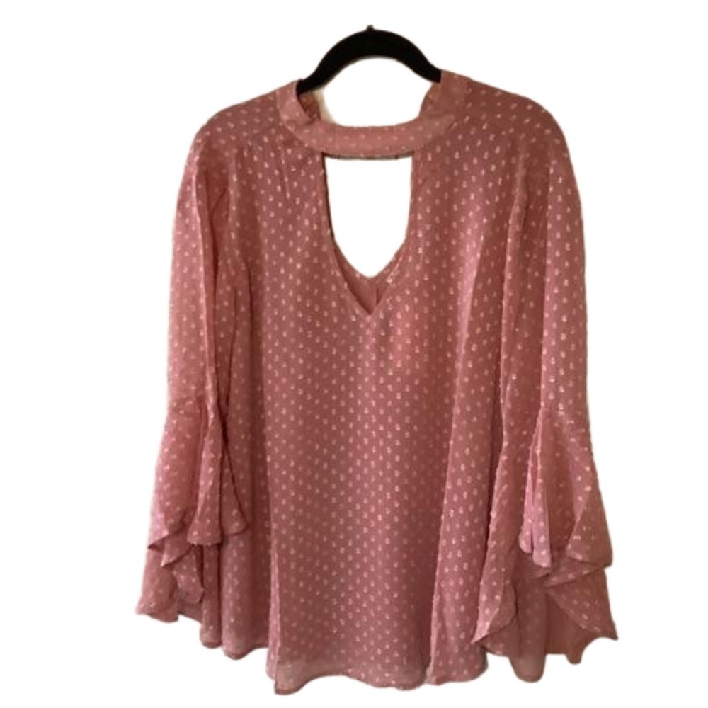 NEW Band of Gypsies Blush Dot Design Flared Sleeve Blouse M Boho